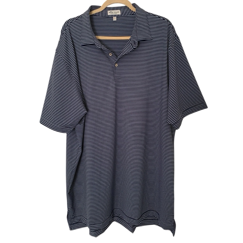 Peter Millar Summer Comfort Men’s XXL Blue Striped Stretchy Jersey Knit Polo